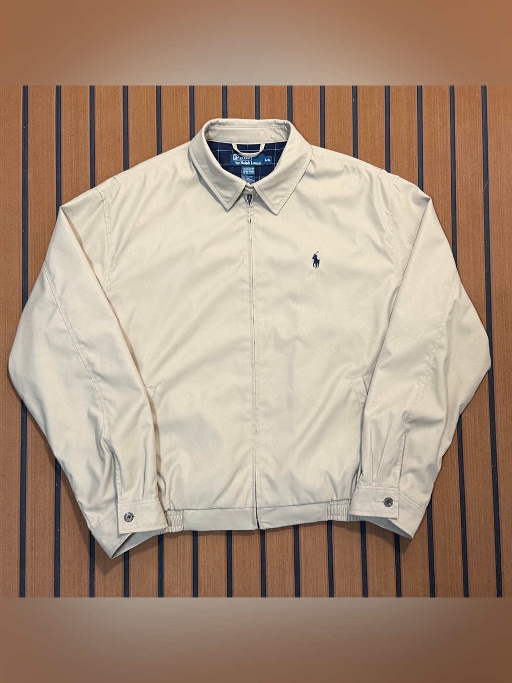 Polo Ralph Lauren Full Zip Harrington Jacket Mens Large Beige Classic